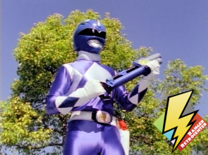 Blue Ranger receives the Anti-Sonic Foam Gun