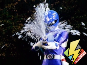 Blue Ranger using the Anti-Sonic Foam Gun